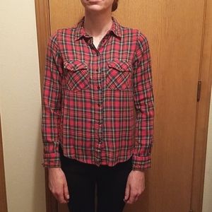 Topshop Size 2 Red Plaid Snap-Up